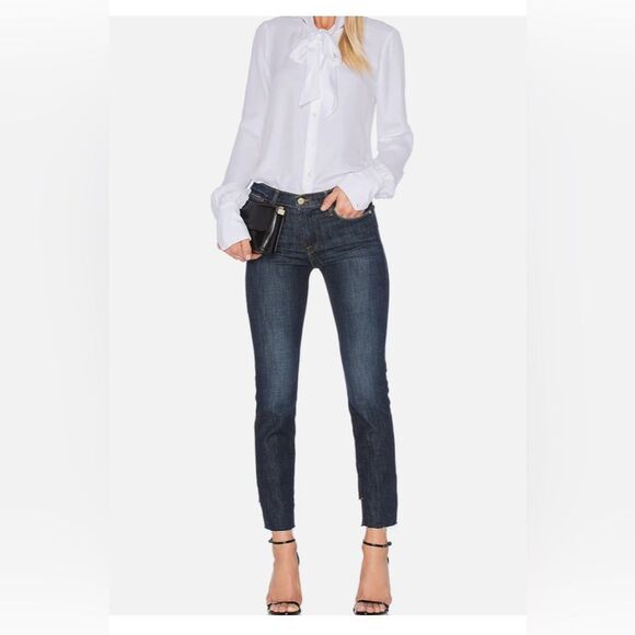 FRAME Denim 9 Le High Straight Reverse Step Hem Jeans 26 Raw Edge Ankle Crop - Picture 2 of 14